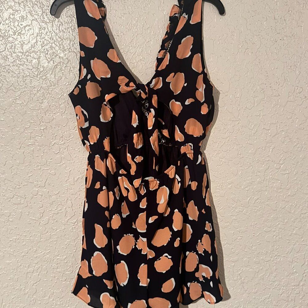 Available by Angela Fashion Navy Coral Romper Open Tie Back Flowy Summer Medium - Picture 2 of 4